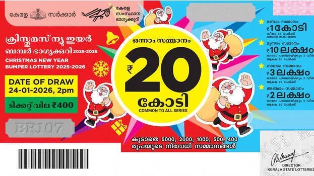 ക്രിസ്തുമസ്–ന്യൂ ഇയർ ബമ്പർ: 20 കോടി XC138455-ന്