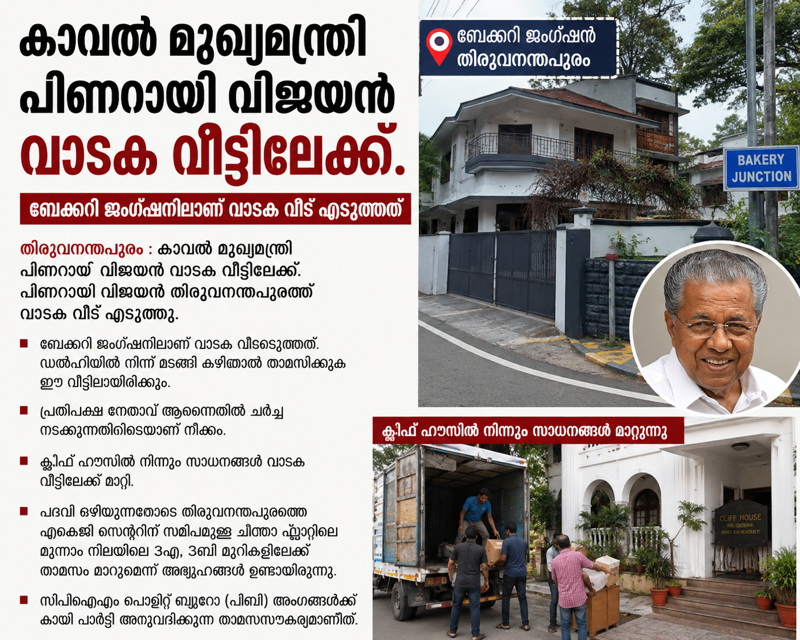 ക്ലിഫ് ഹൗസ് ഒഴിഞ്ഞു; പിണറായി ഇനി വാടക വീട്ടിൽ!