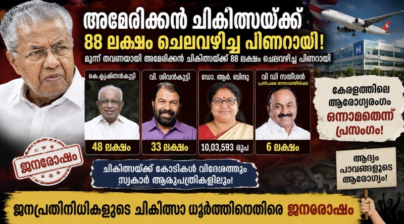 ആരോഗ്യരംഗം ലോകോത്തരമെന്ന് പ്രസംഗം; ചികിത്സയ്ക്ക് ലക്ഷങ്ങളും കോടികളും പൊതുപണം പൊടിച്ച് മുൻമുഖ്യന്ത്രിയും മന്ത്രിമാരും; വേറിട്ട മാതൃകയായി അഞ്ച് മന്ത്രിമാർ